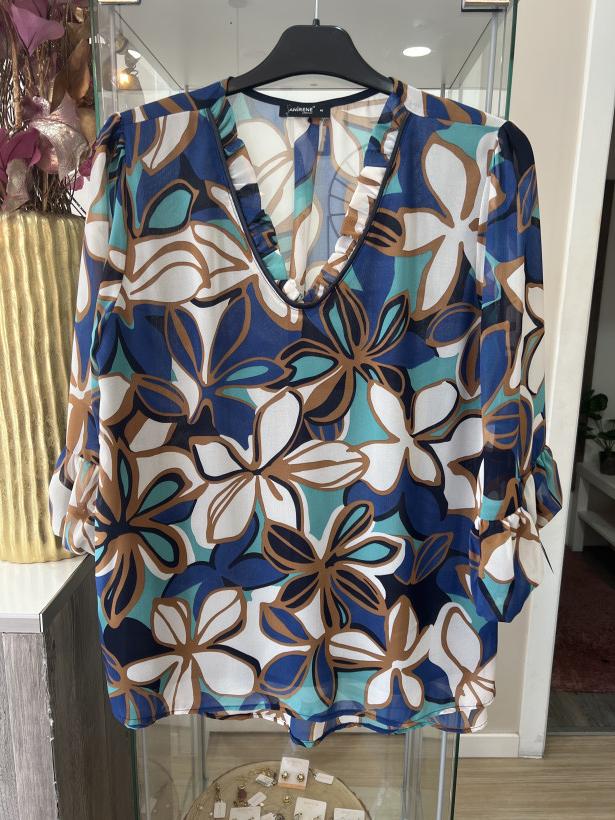 Túnica estampada com tons de azul