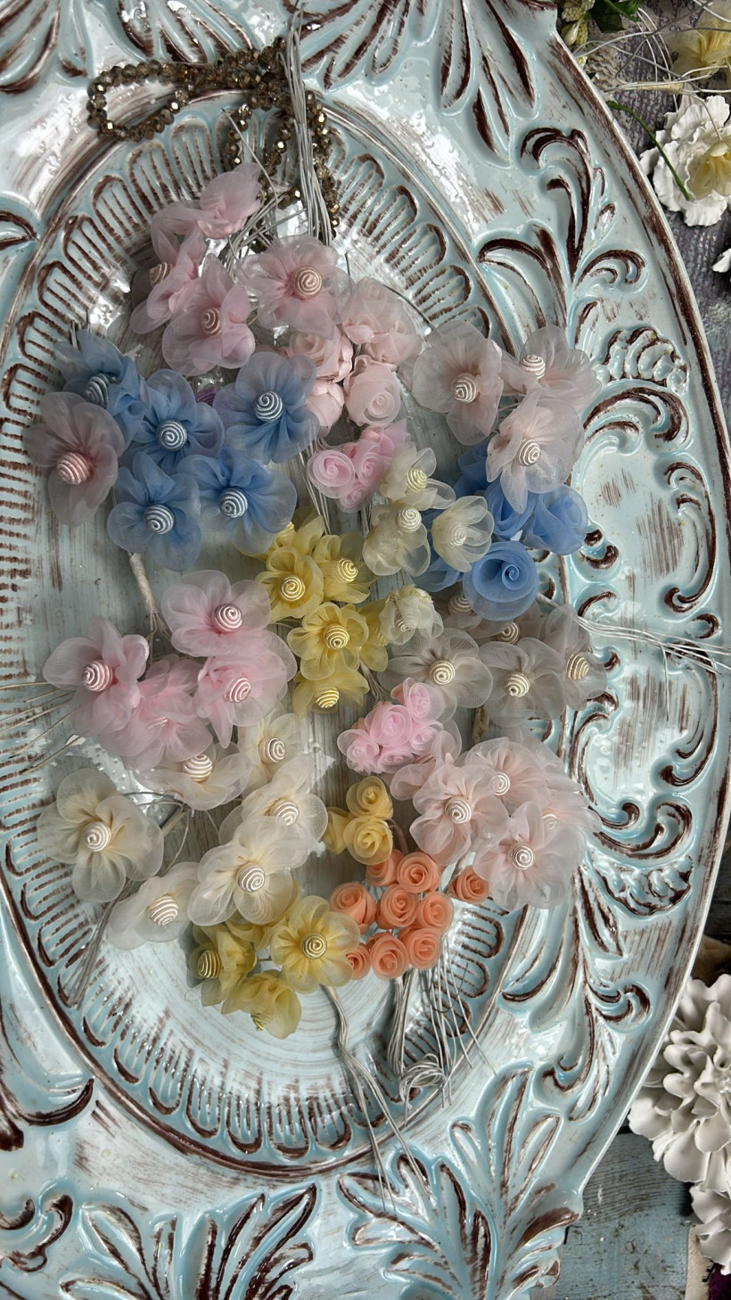 KIT FIORI ORGANZA COLORI PASTELLO 15 MAZZETTI