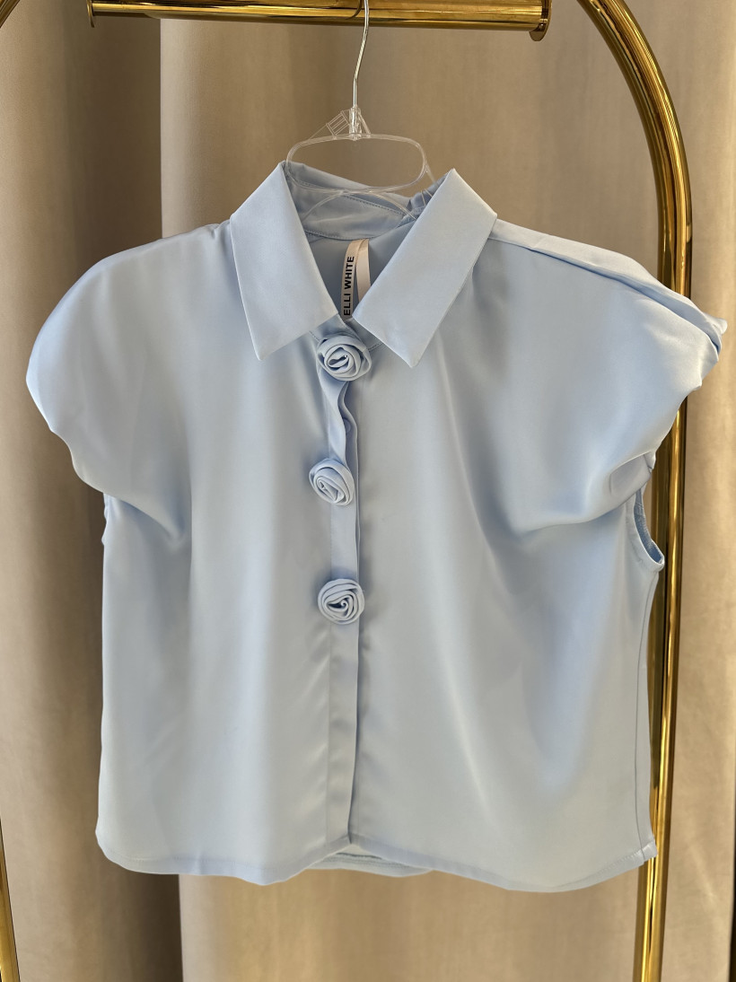 ELLI BLUZKA SATYNA BŁĘKIT RÓŻE