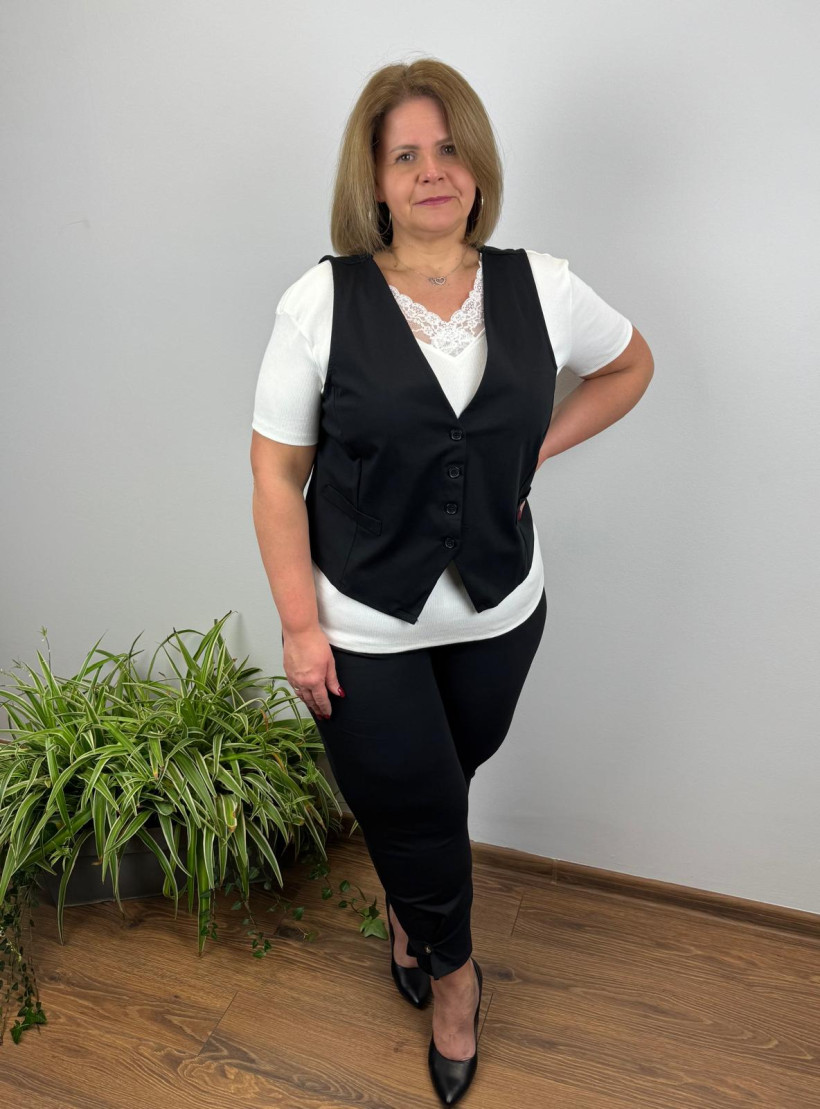 Komplet kamizelka na guziki + spodnie na gumie z patkami na dole nogawek - wł. - 7135 - czarny