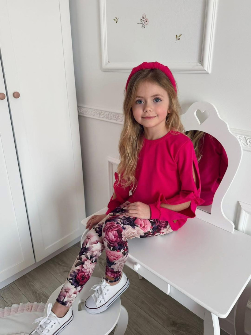 Legginsy fioletowo bordowe kwiaty Zuzi