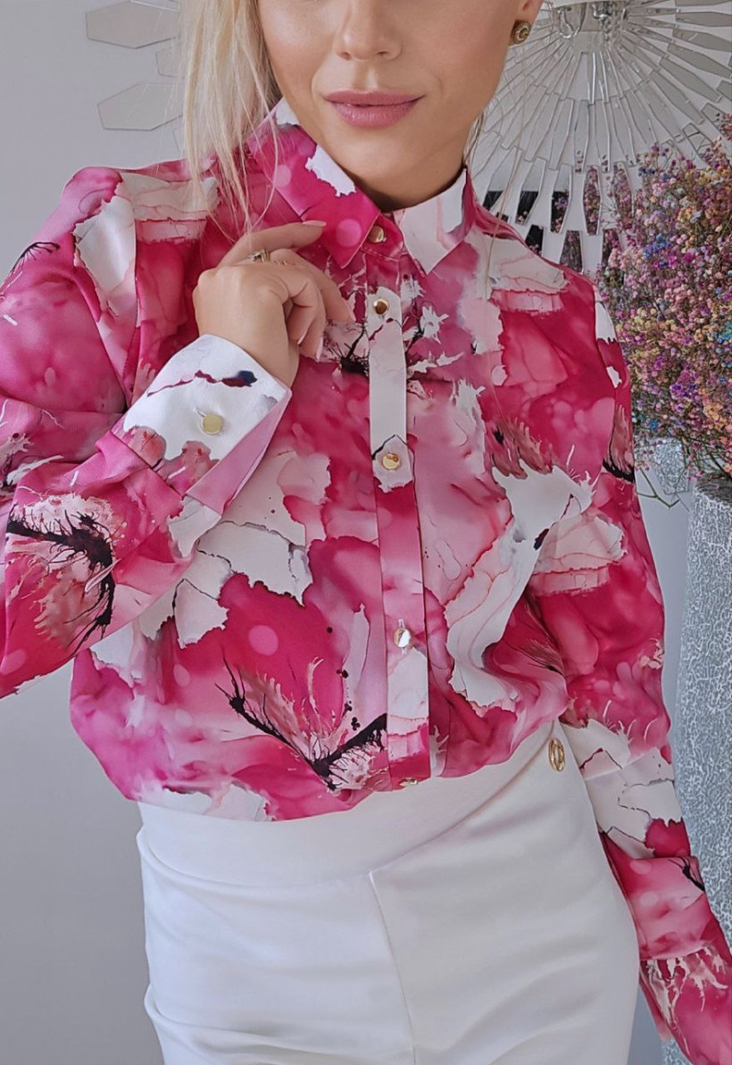 Koszula LB we wzory śmietankowo fuksjowe