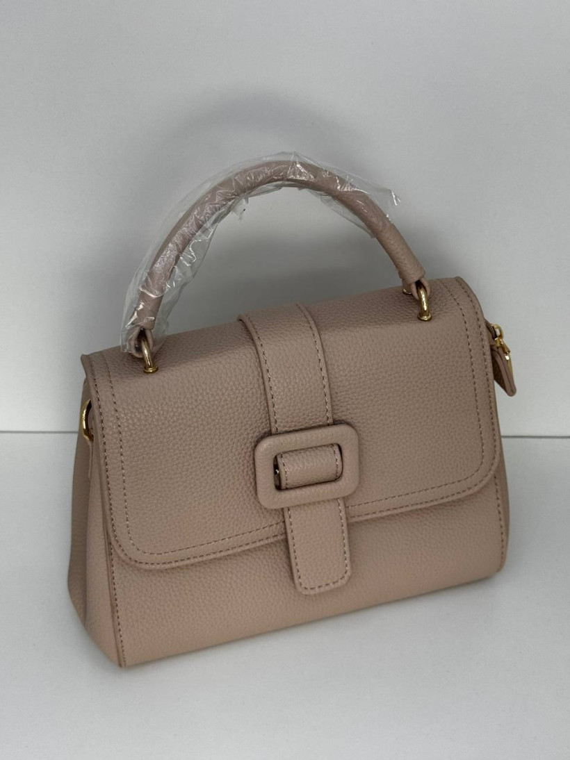 torebka z rączką ozdoba ala klamerka kolor ciemny beż