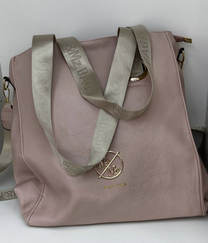 Torba shopperka różowa z bezowymi uszami logowanymi