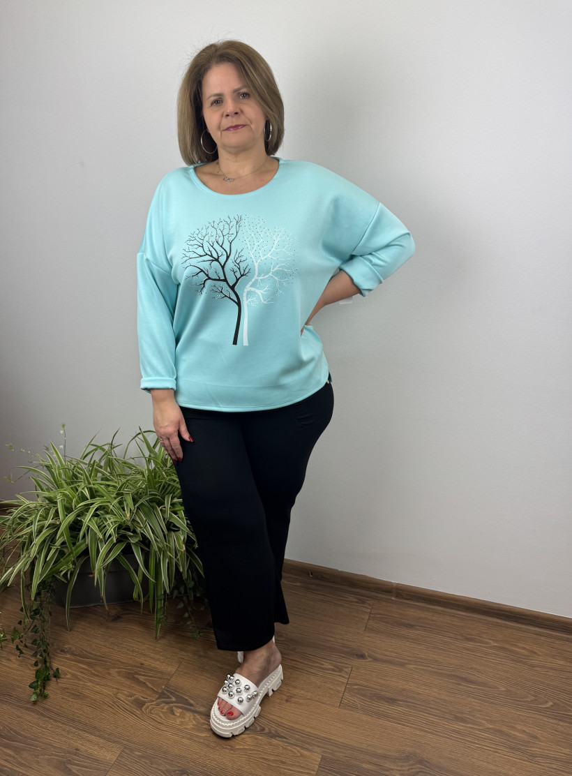 Bluza jednokolorowa - aplikacja drzewo - denny - 8875 - mięta / promocja