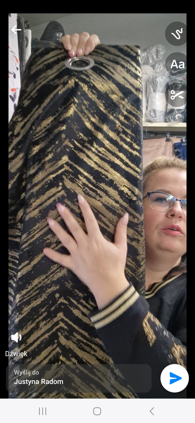 Zasłona welur Czarna w złote zygzaki 140x250cm