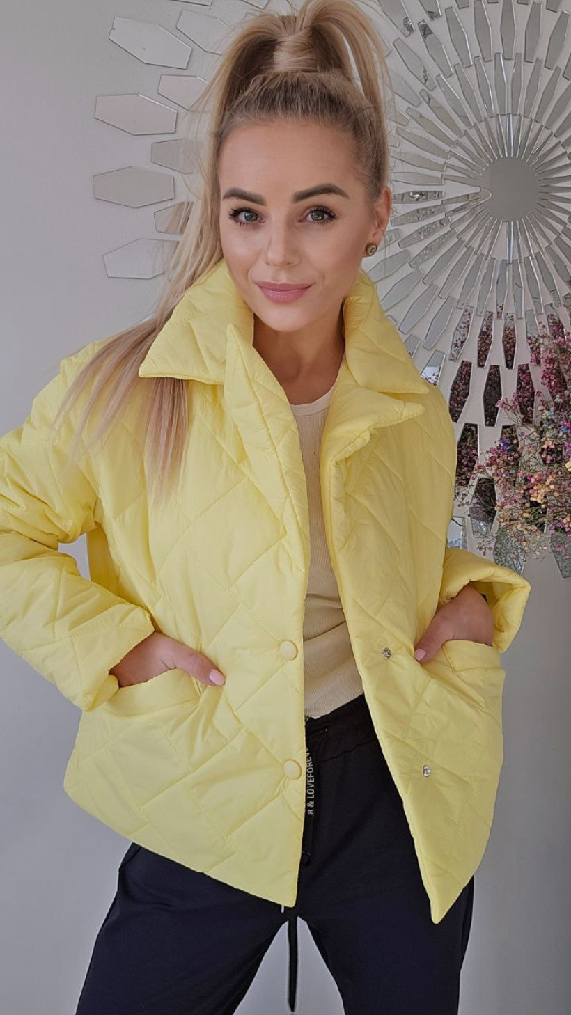 kurtka pikowana kolor zółty z kołnierzykiem