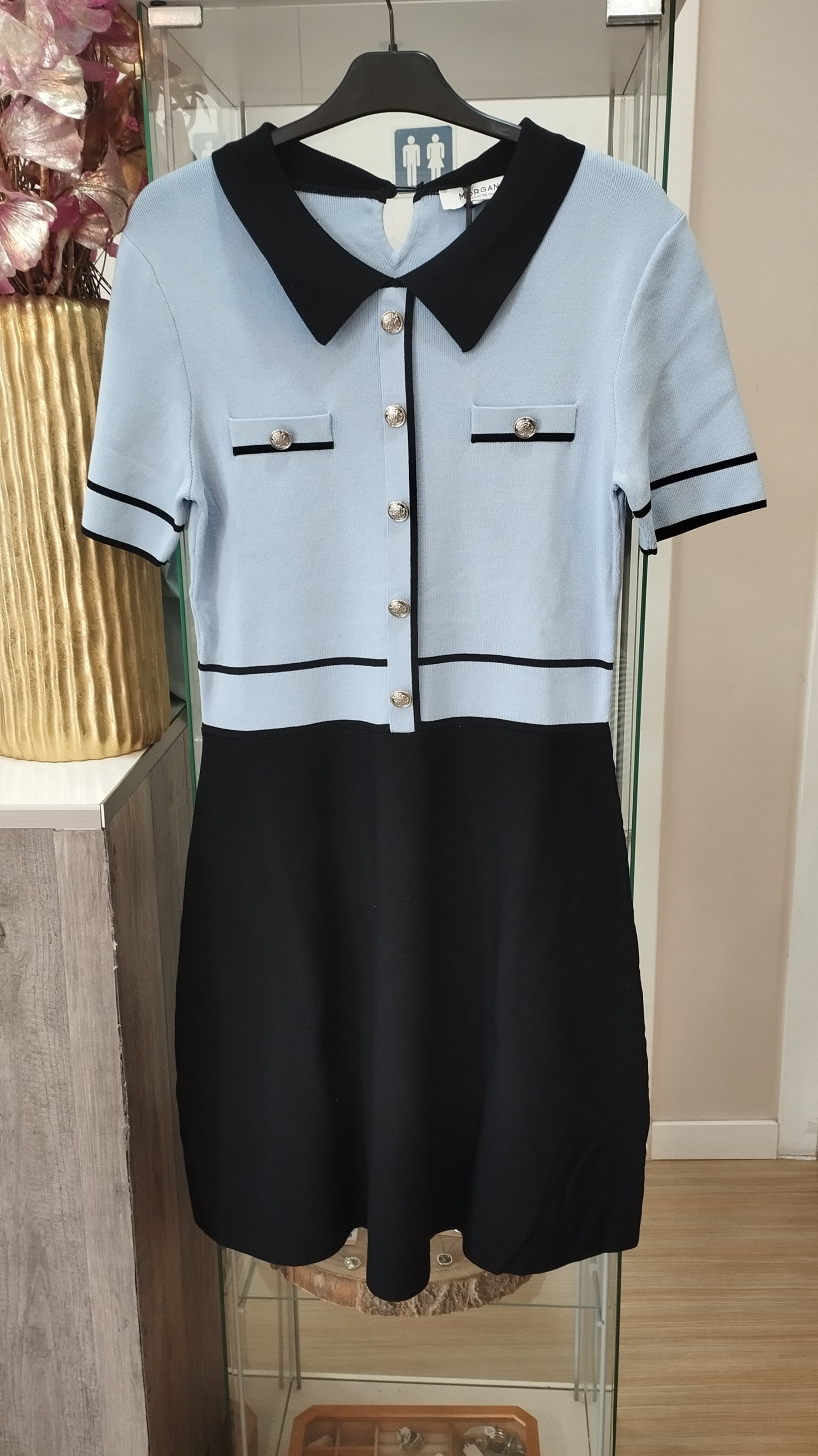 Vestido azul com preto