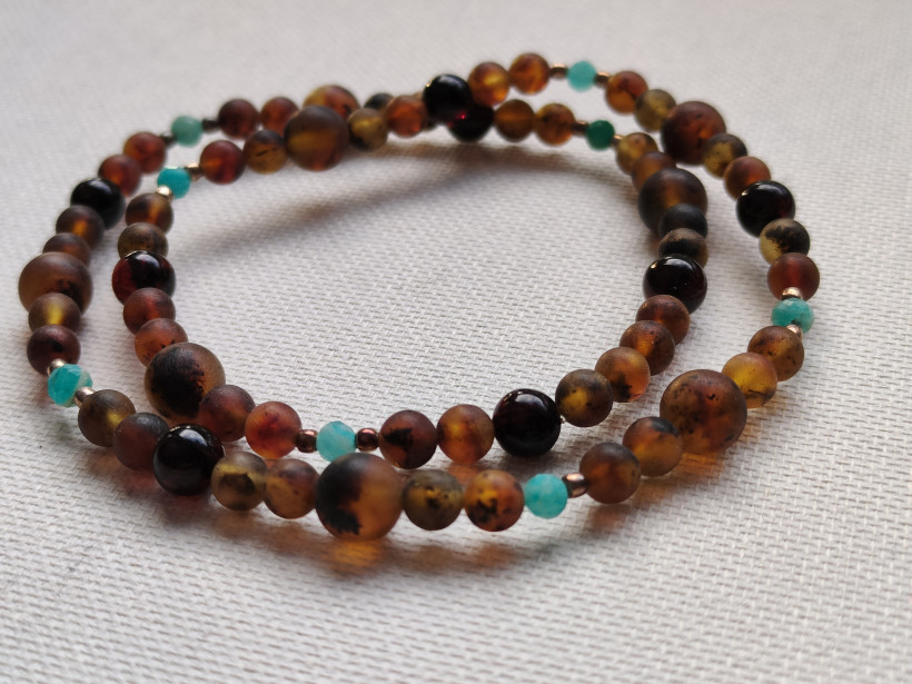 Choker podwójna bransoletka bursztyn amazonit