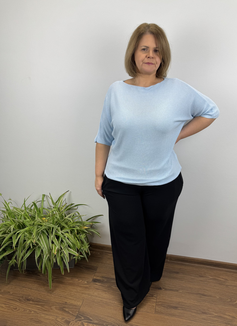 Sweterek nietoperz jednokolorowy - wł. - 5701 - błękitny