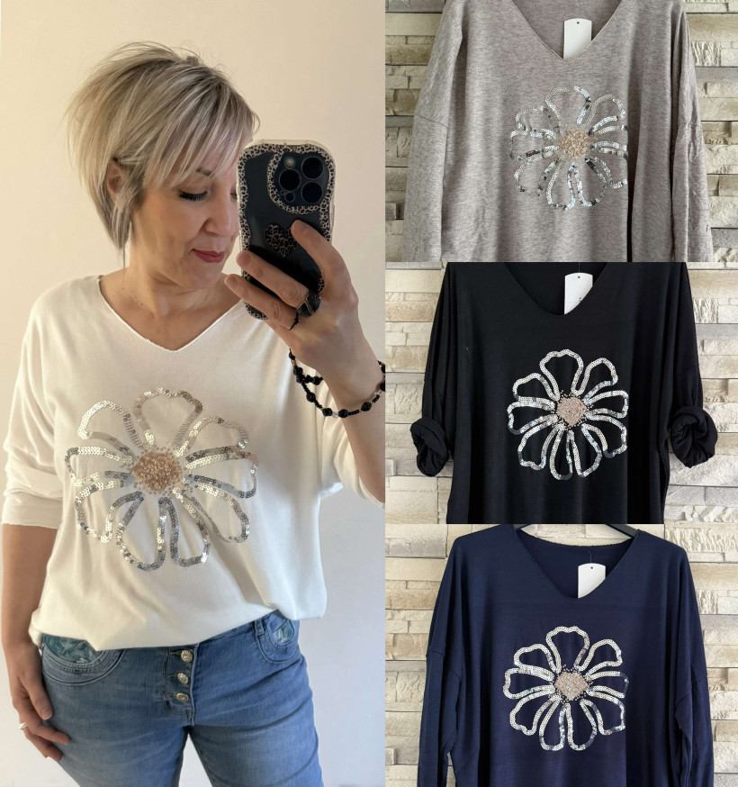 pull fleur sequin