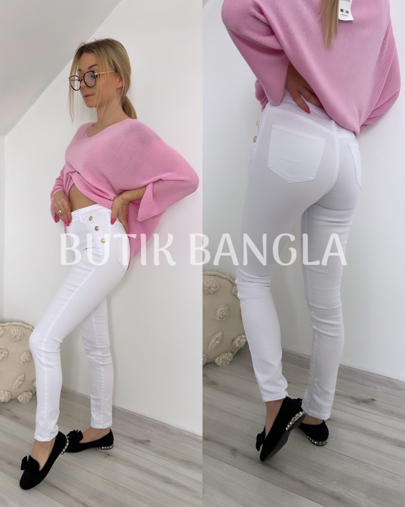 Spodnie białe rurki złote guziki RE6063A#