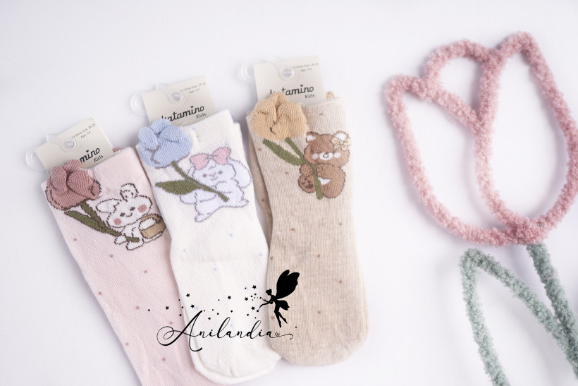 Skarpetki misie z kwiatuszkami