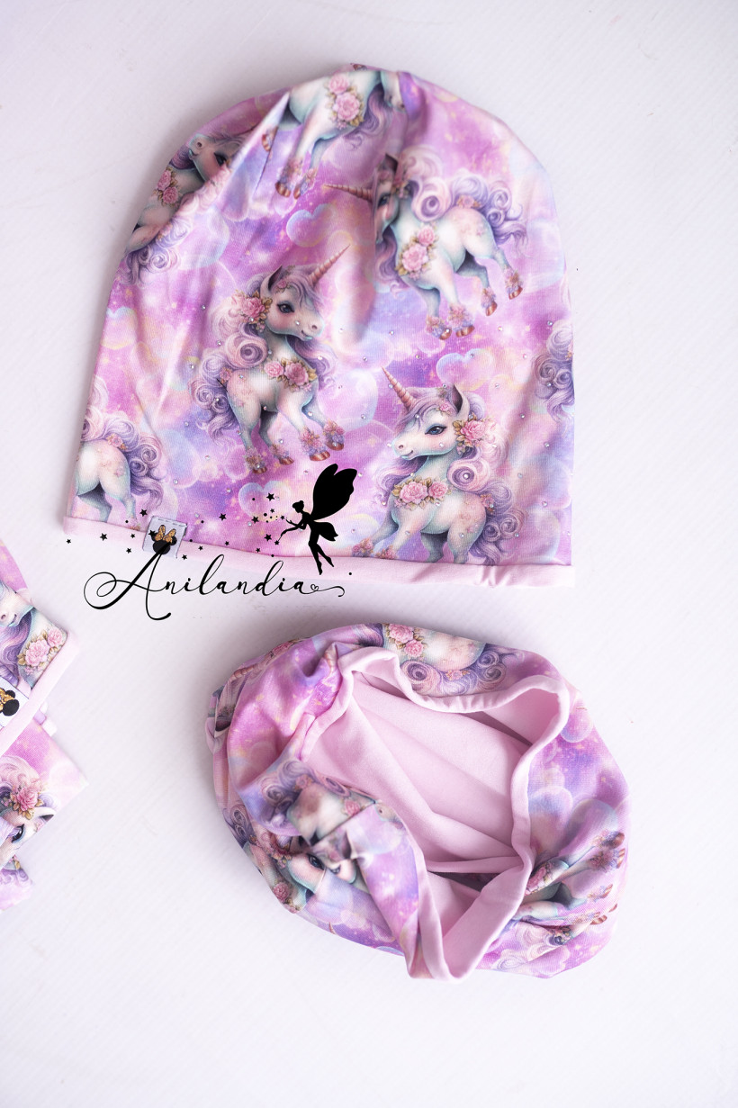 Komplet jednorożce czapka+komin