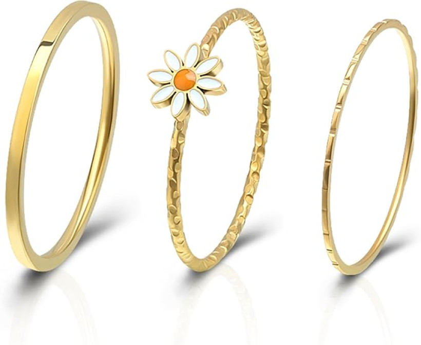 Pierścionki Joacii ze słonecznikiem, pozłacane 18-karatowym złotem R. 8