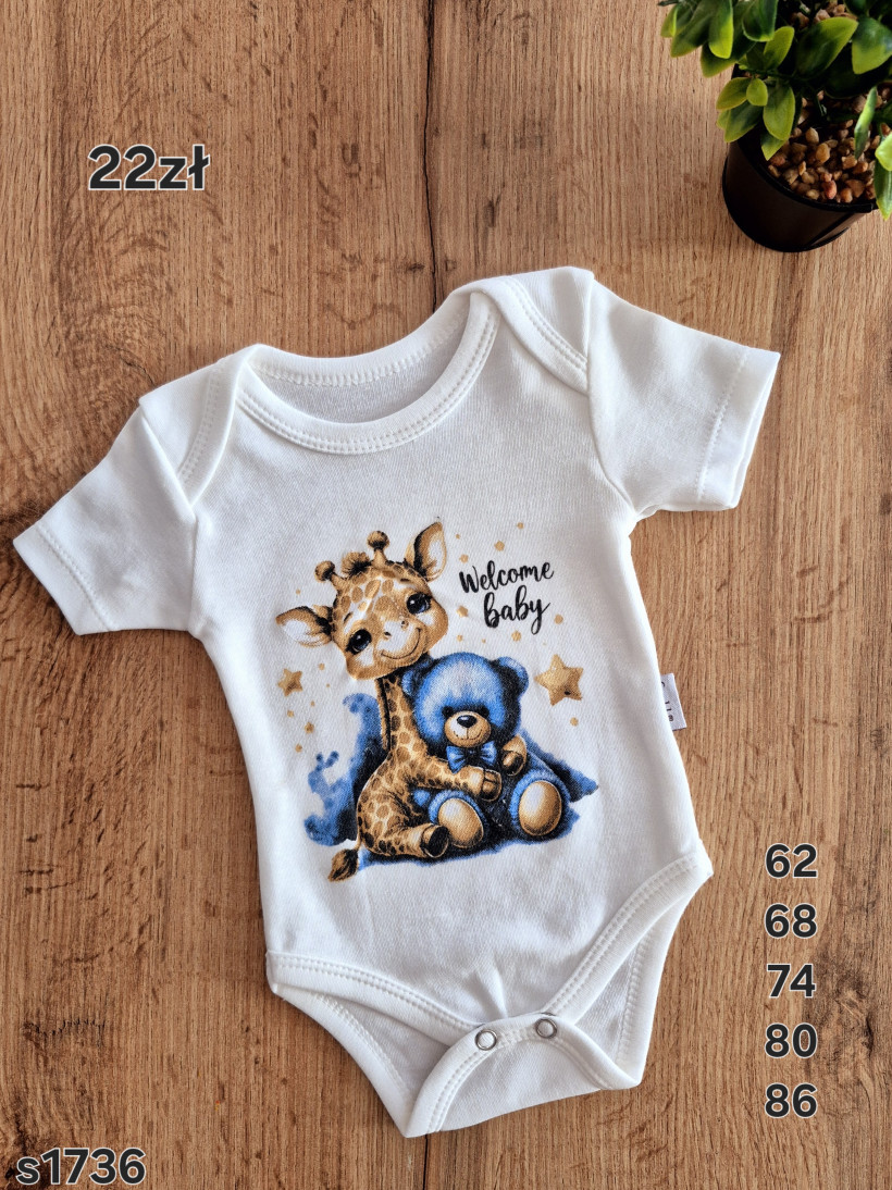Białe body żyrafka z misiem welcome baby