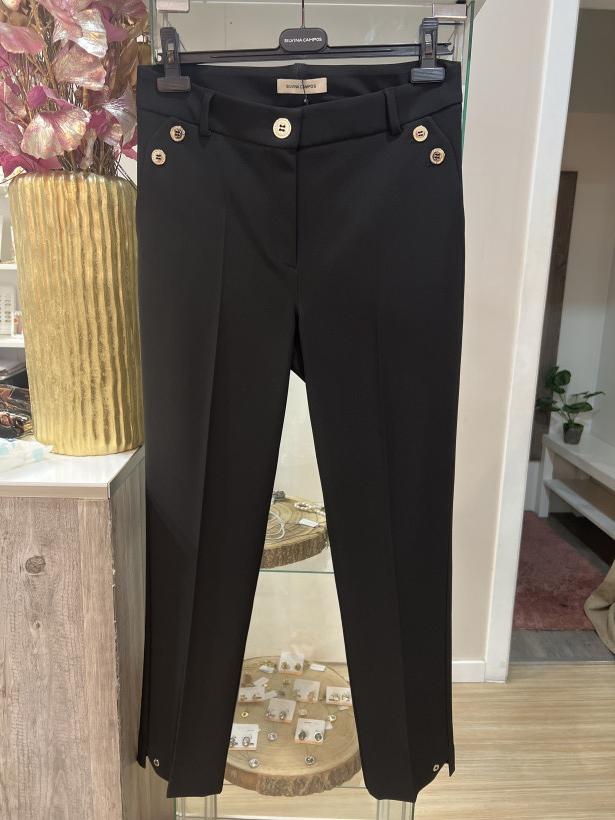 Calças clássicas preto com botões de lado