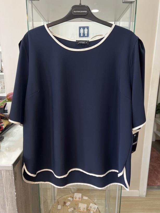 Túnica azul com debruado branco