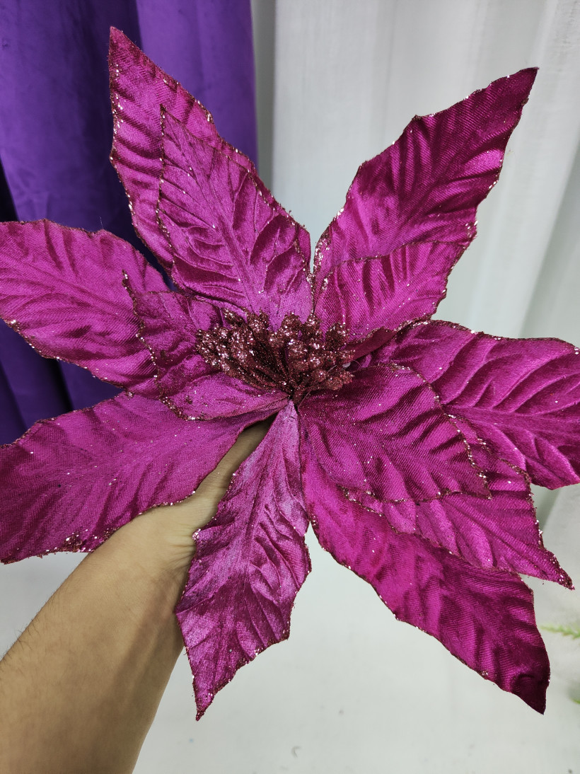 Kwiat poinsecji różowy z brokatem 68 cm SAN247