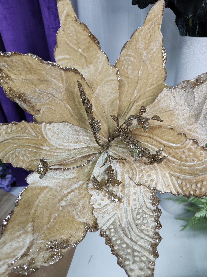 Kwiat poinsecji złoty z brokatem 72 cm BET431