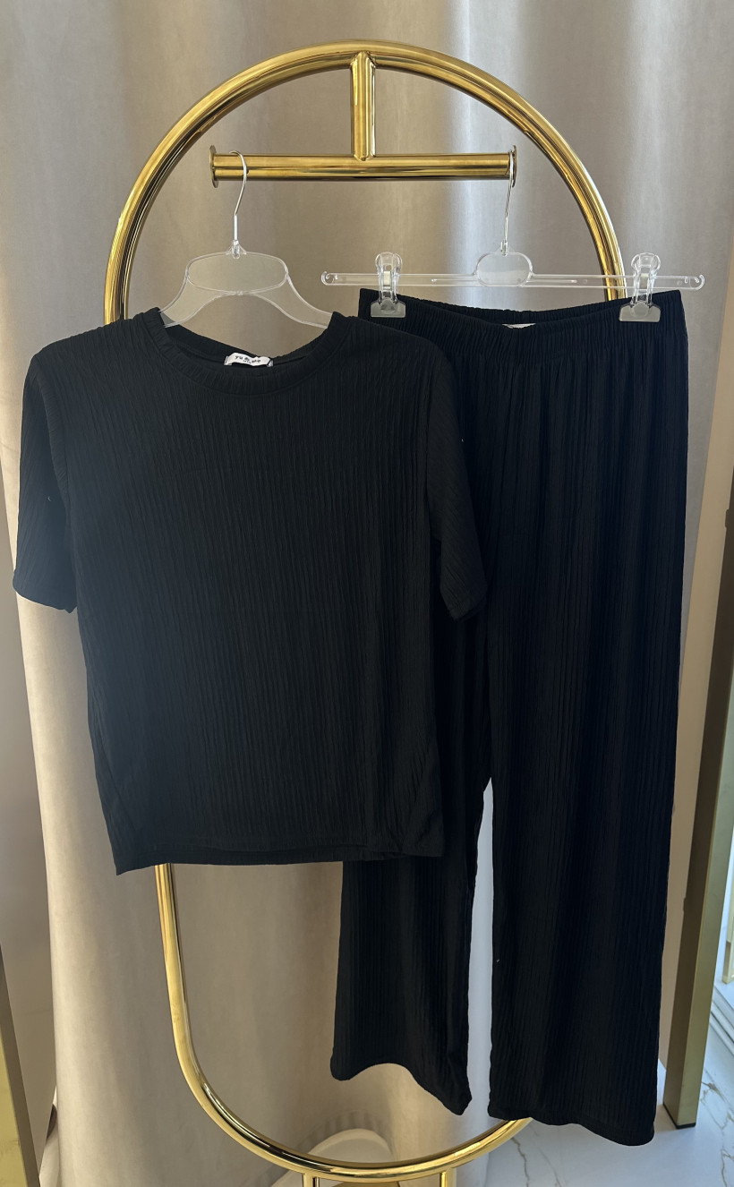 Y&M KOMPLET BLUZKA+SPODNIE CZARNE KREPA