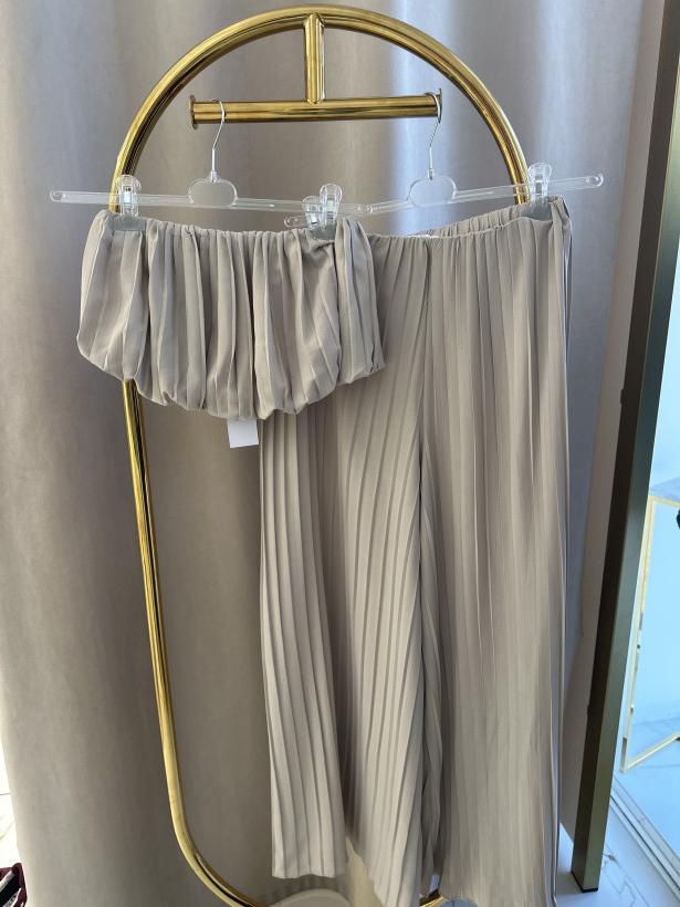 Y&M KOMPLET TOP+SPODNIE PLIS BEŻ