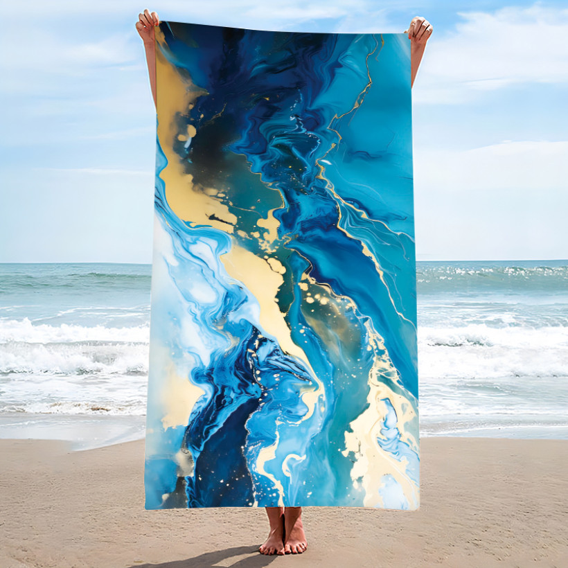 Ręcznik plażowy  niebieska abstrakcja 150x210cm mikrofibra szybkoschnący