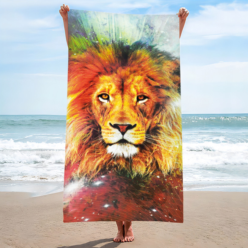 Ręcznik plażowy lew 150x210cm mikrofibra szybkoschnący