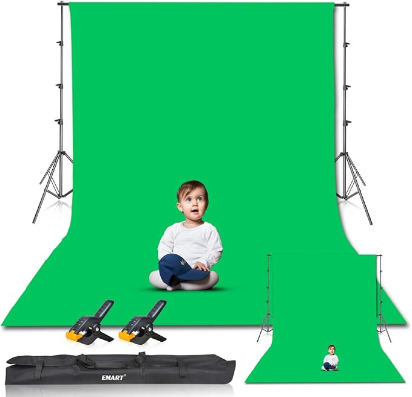 EMART Zielone tło ekranu ze stojakiem, 2,6 x 3 m tło fotograficzne + statyw