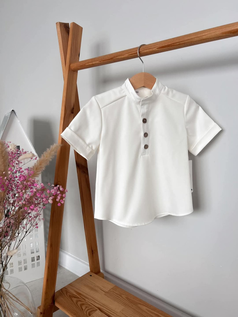 Koszula stójka krótki rękaw ecru Kaya