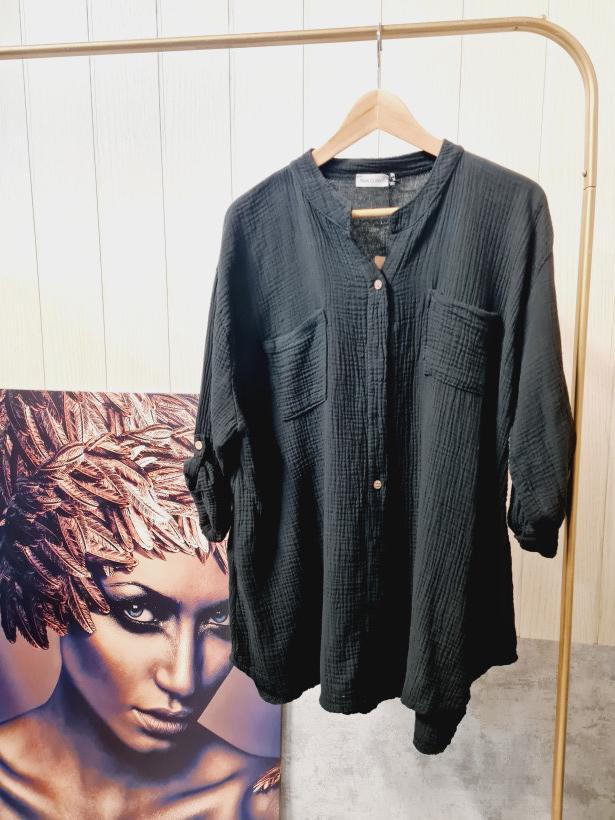 Koszula muslinowa Plus Size - czarny