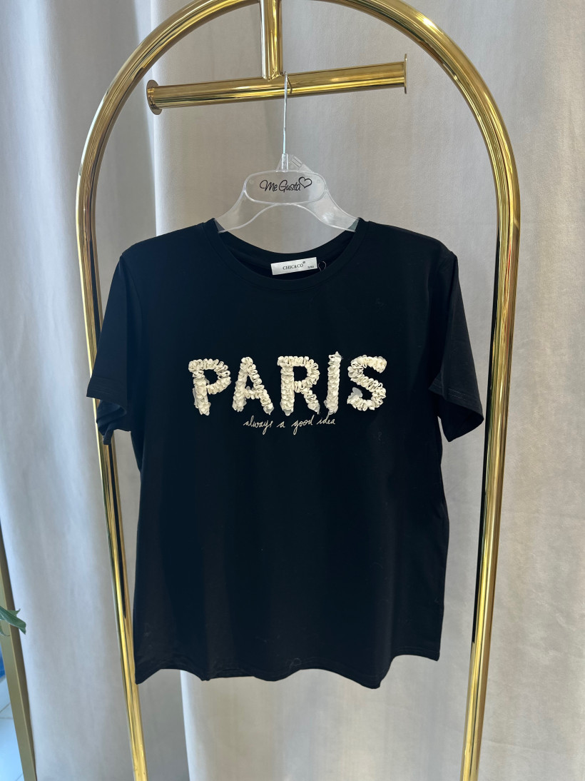 CHIC TSHIRT CZARNY PARIS KWIATKI