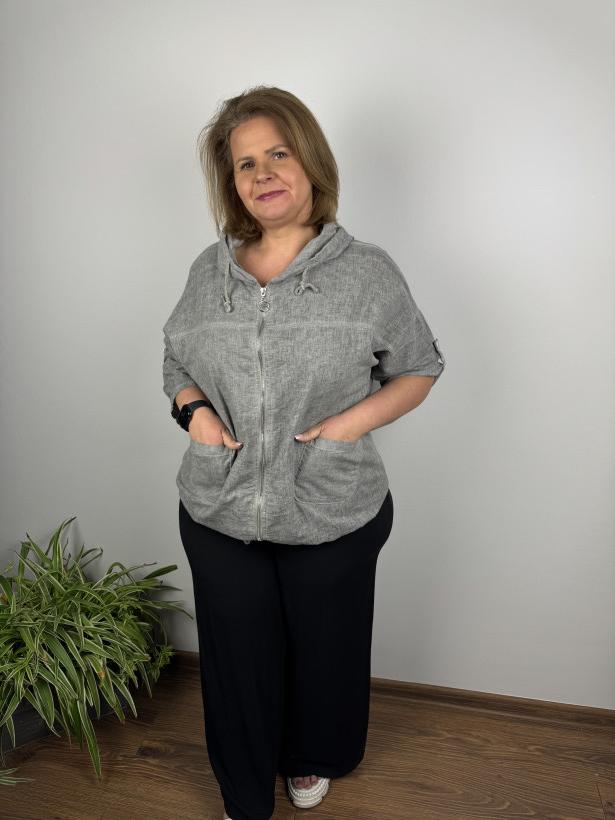 Narzutka na zamek z kapturem, wiązana na dole, dekatyzowana - wł. - 2016 - popiel