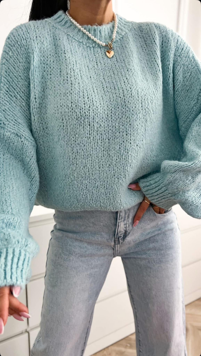 Sweter z bufiastym rękawem | Niebieski