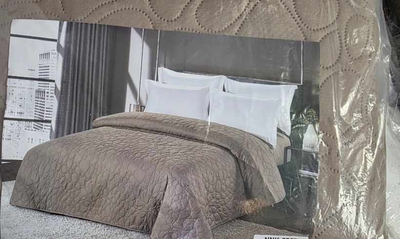 Narzuta pikowana 200x220 szaro beżowy