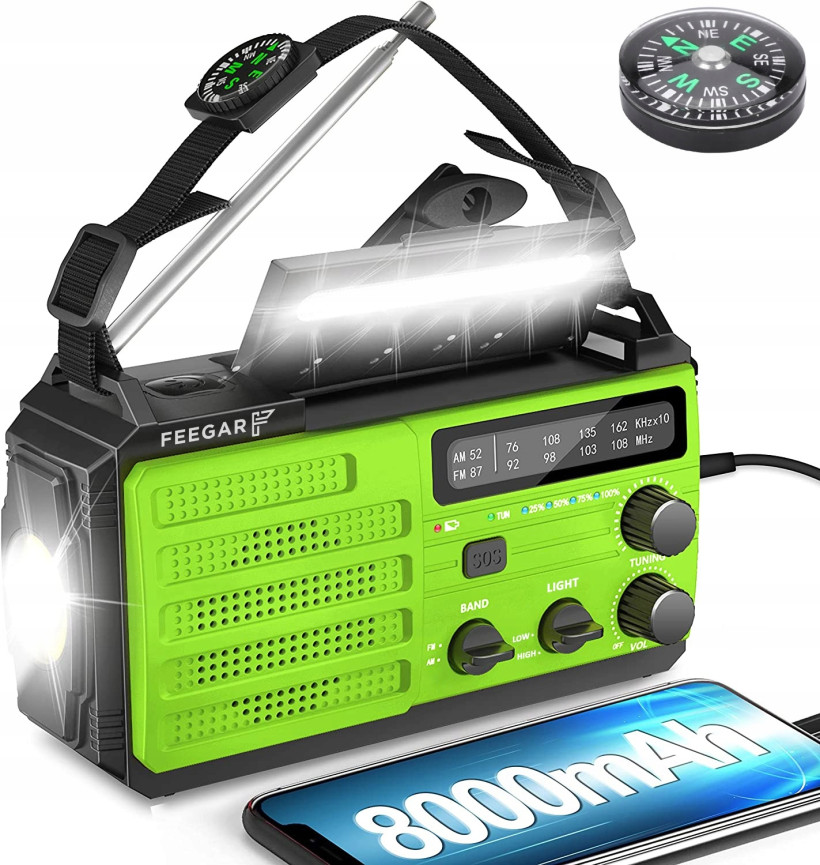 RADIO ALARMOWE NA DYNAMO SOLARNE 8000mAh