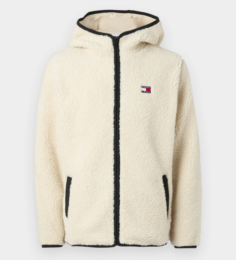 Kurtka Tommy Jeans TJM REG BADGE TEDDY ZIP TRU EXT baranek biała