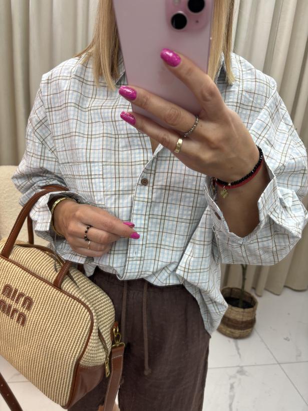 Koszula kratka drobna błękitna