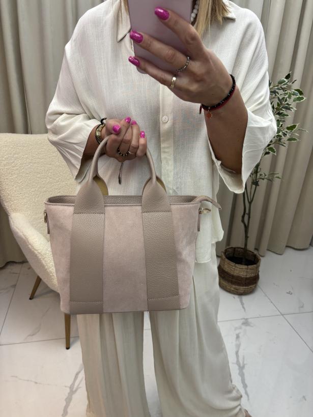 Torebka mała zamsz kwadrat puder