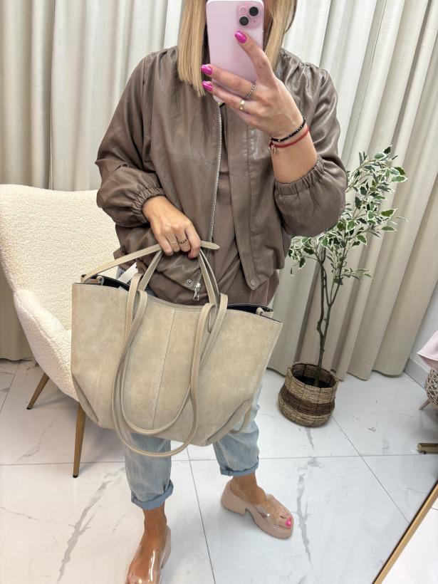 Torebka pinia duża zamsz fango