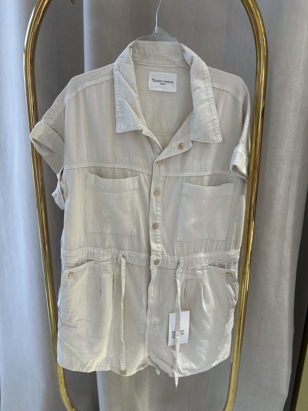 QH KOMBINEZON JEANS BEŻOWY KRÓTKI