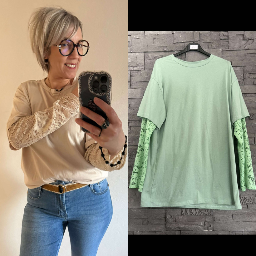pull manche dentelle