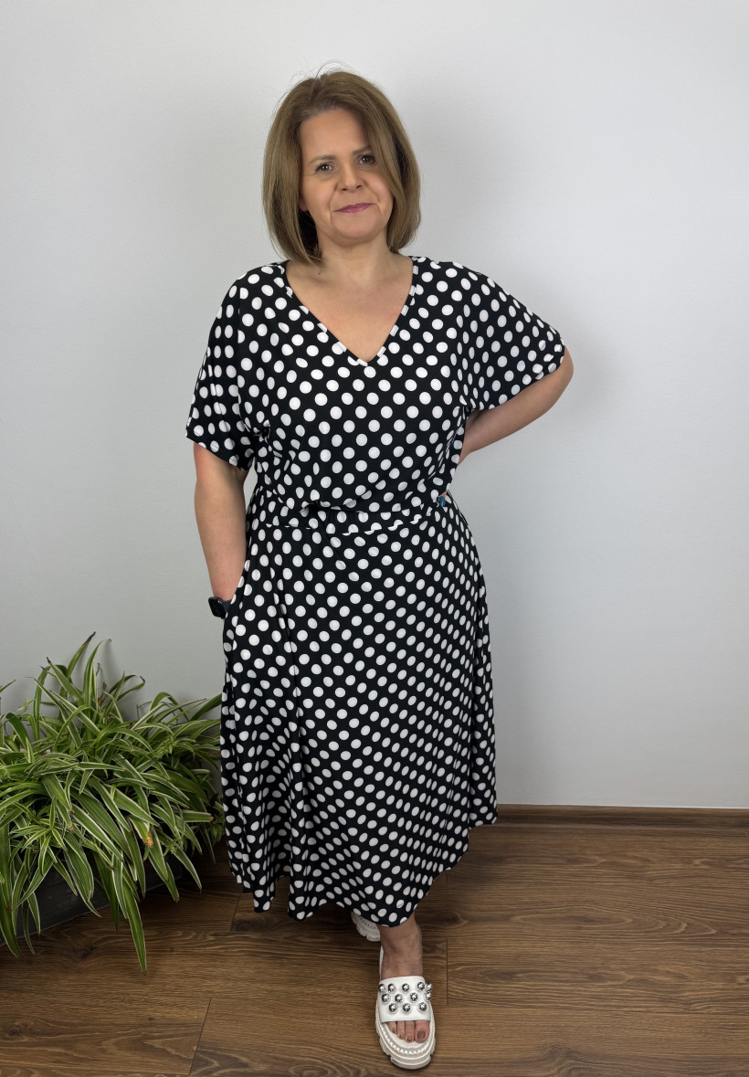 Spódnica na gumie, chłodzący materiał, białe kropki na czarnym tle - mf - 9852 - czarna