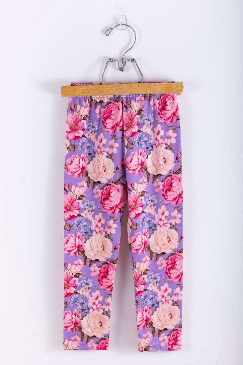 Legginsy peonie na fiolecie Lily Grey