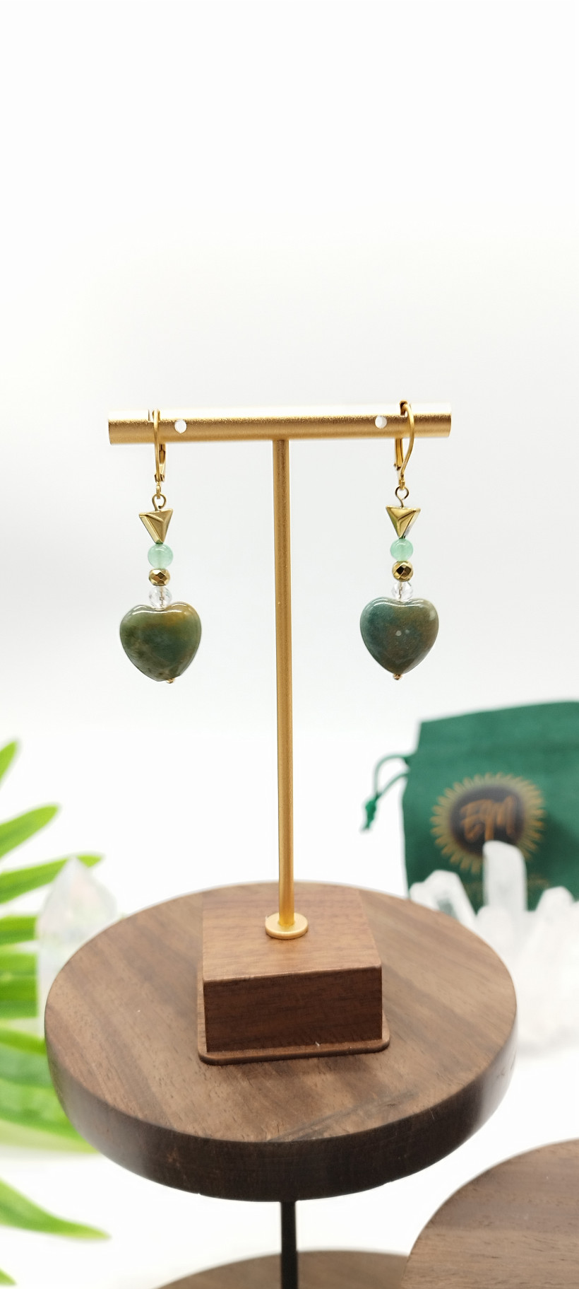  Boucles d’oreilles Agate Mousse, Cristal de Roche & Aventurine ✨