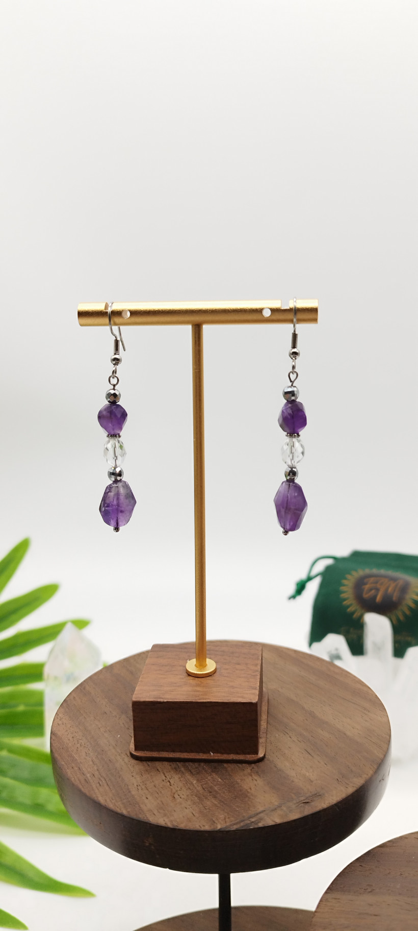 Boucles d’oreilles Améthyste & Cristal de Roche ✨