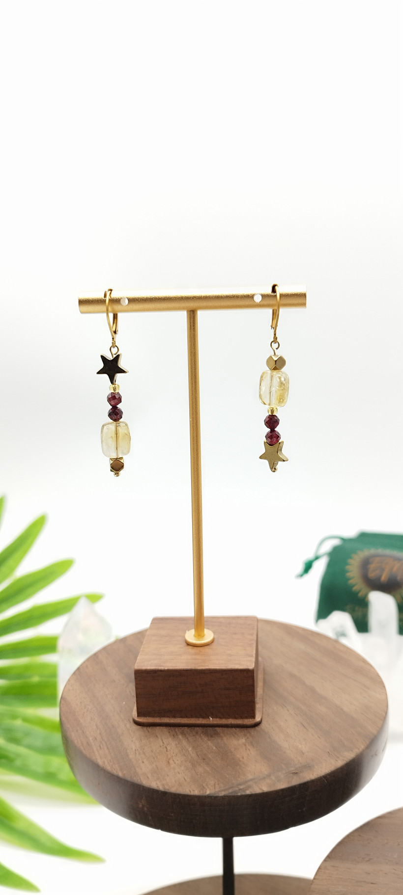 Boucles d’oreilles asymétriques Citrine & Grenat ✨