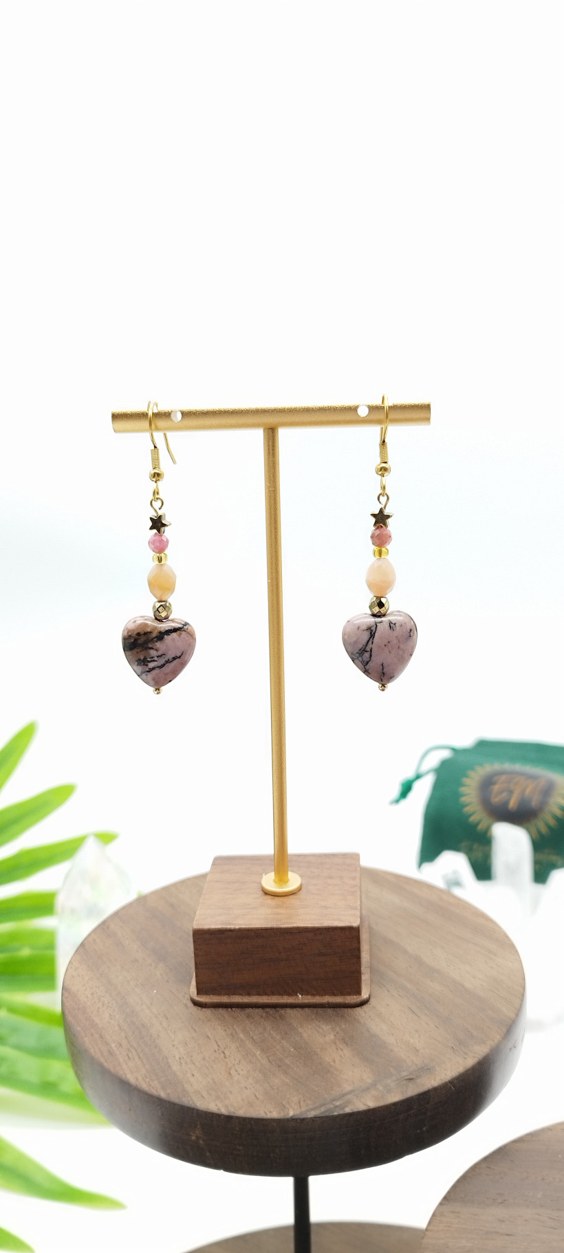 Boucles d’oreilles Rhodonite, Rhodochrosite & Pierre du Soleil ✨