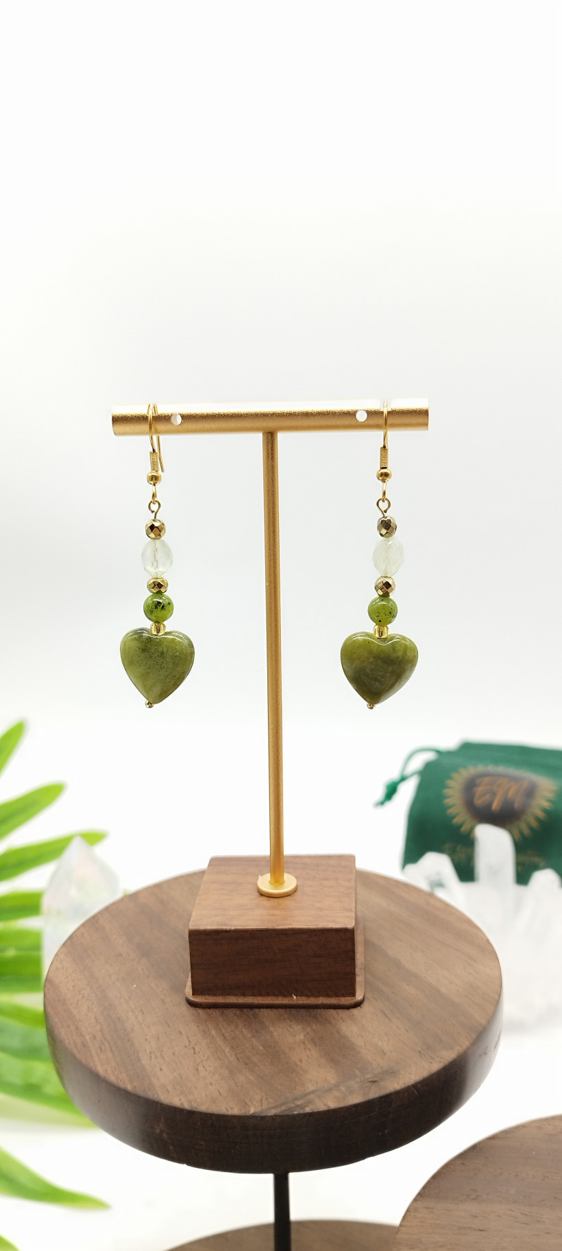 Boucles d’oreilles Serpentine, Jade Néphrite & Cristal de Roche ✨