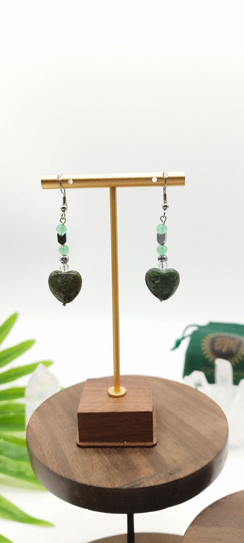 Boucles d’oreilles Agate Mousse, Cristal de Roche & Aventurine ✨